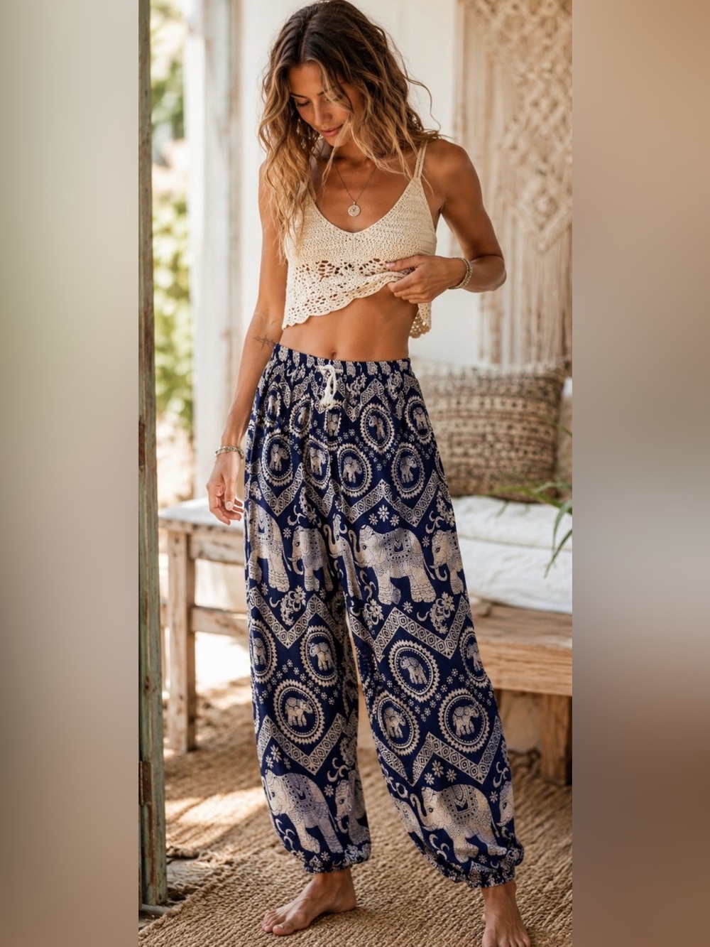Boho Elephant Print Harem Pants Hippie Festival Joggers